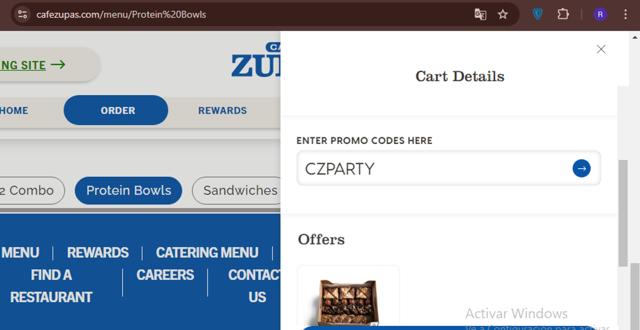 Cafe Zupas checkout page showing Cafe Zupas promo code box | Screenshot taken by SimplyCodes community member on Dec 20, 2024