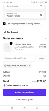 WELCOMETOCAINTE82 coupon verification screenshot