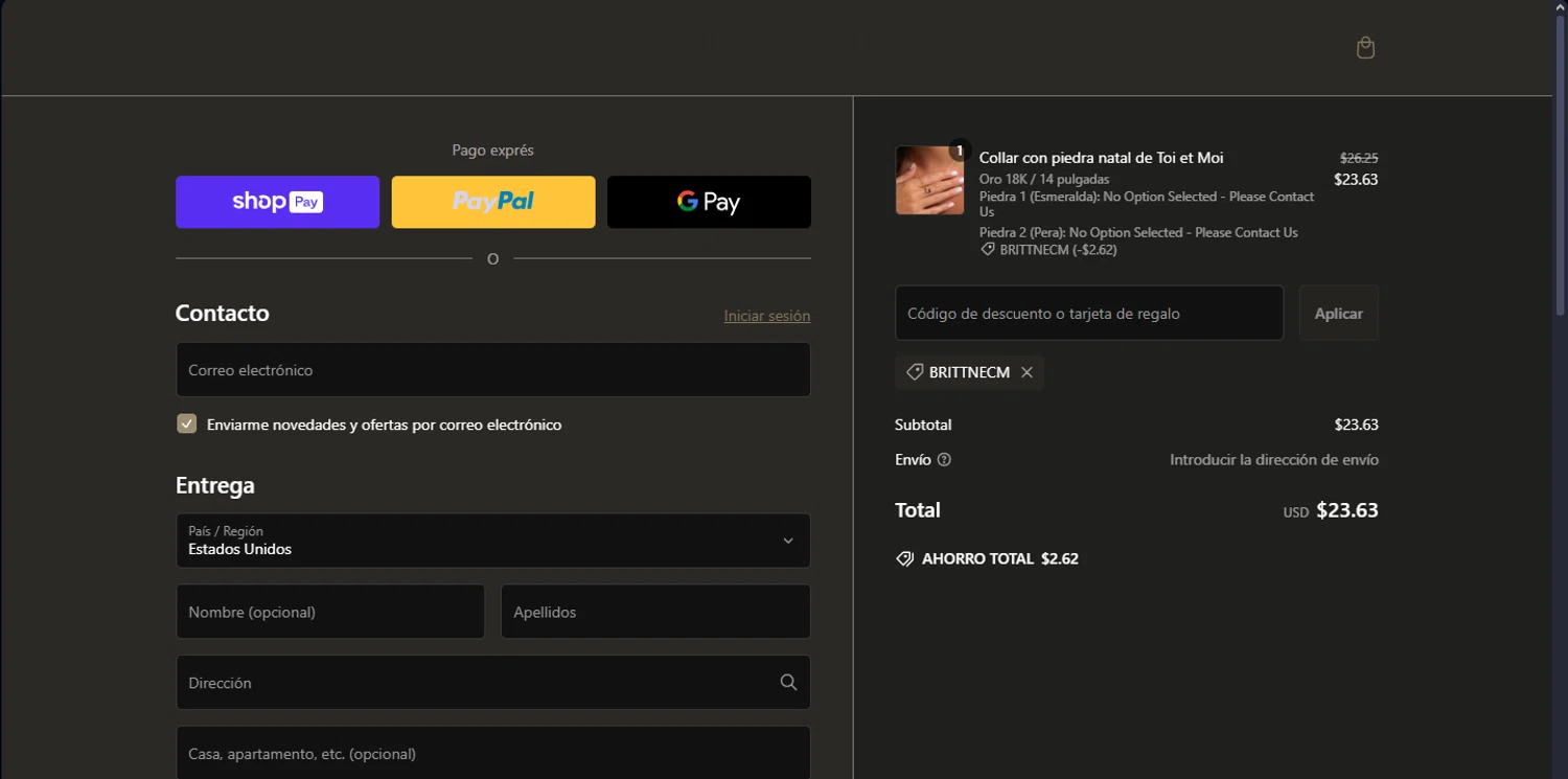 Caitlyn Minimalist discount code screenshot showing code brittnecm applied at Caitlyn Minimalist checkout page. Uploaded by SimplyCodes community member HobieBrown on Mar 3, 2025