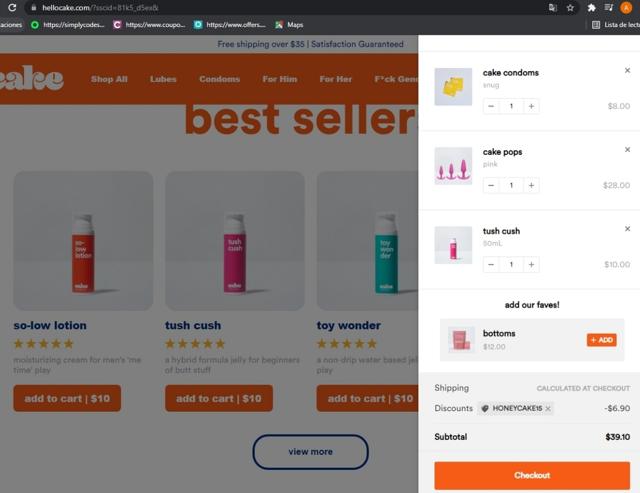Cake checkout page showing Cake promo code box | Screenshot taken by SimplyCodes community member on Aug 1, 2021