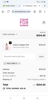Cake For Dinner coupon verification screenshot