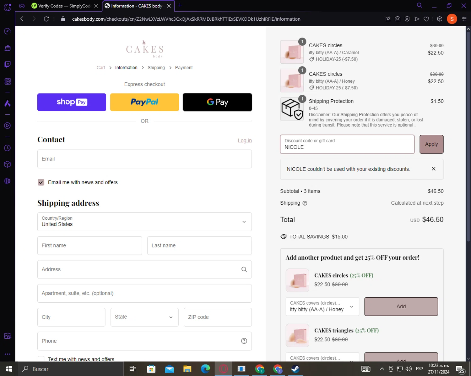 where to use Cakes Body promo code box
