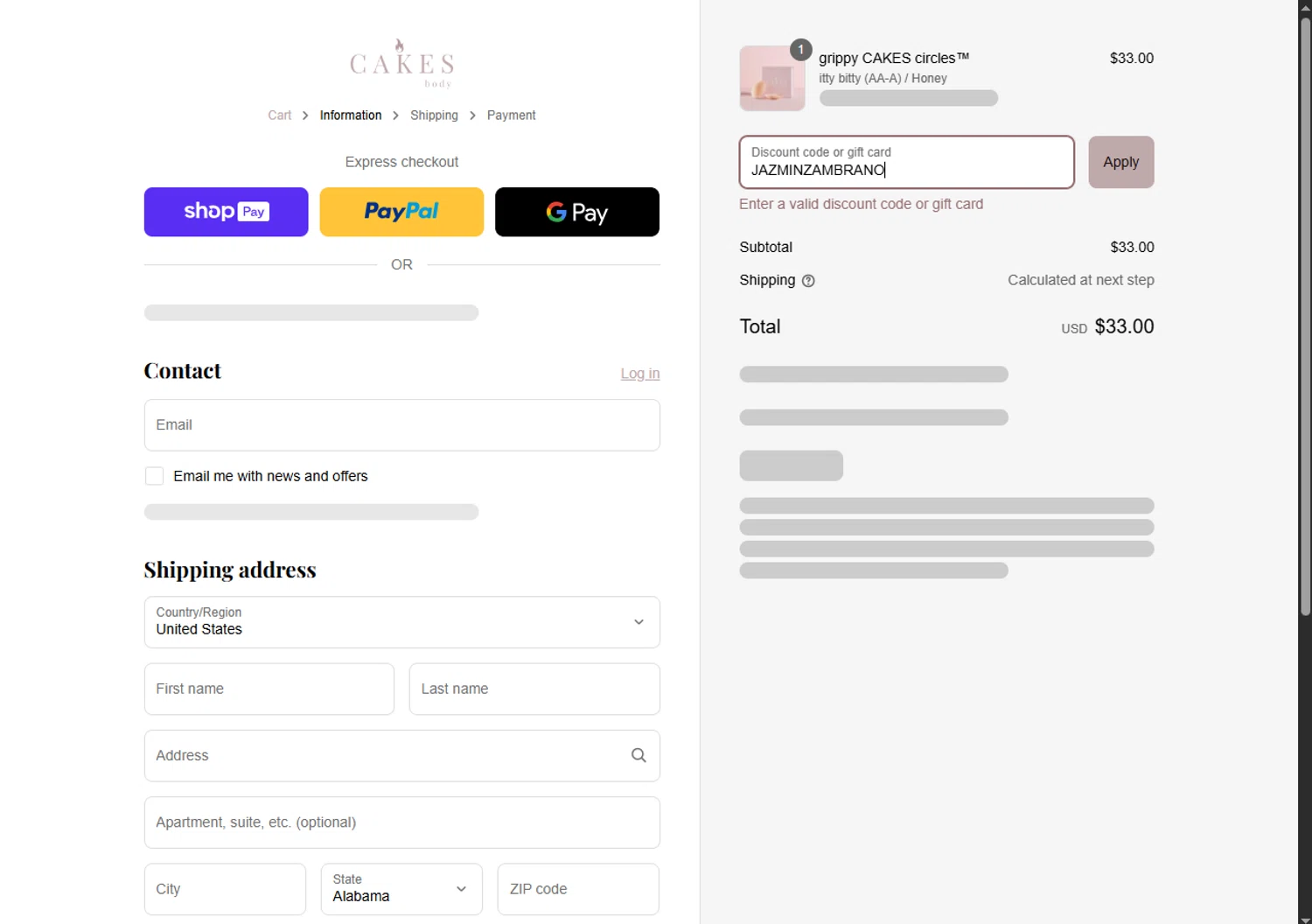 CAKES body discount code screenshot showing code JAZMINZAMBRANO applied at CAKES body checkout page. Uploaded by SimplyCodes community member MagnificentTitan8616 on Aug 28, 2025