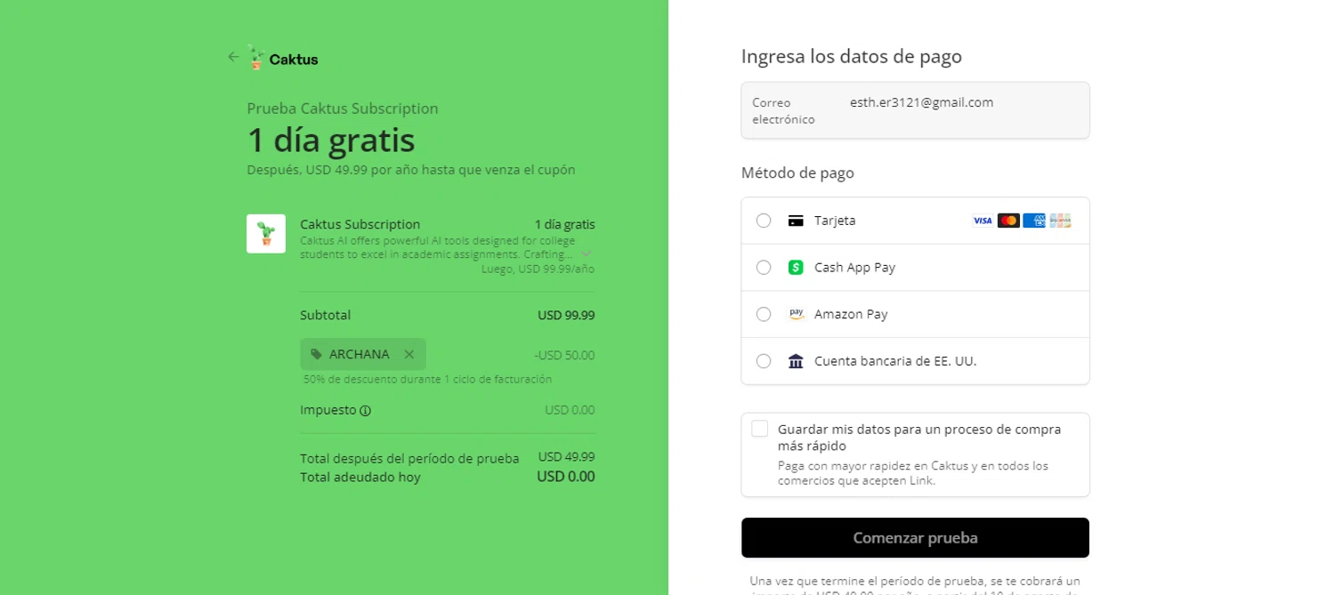 Caktus AI promo code screenshot showing code ARCHANA applied at Caktus AI checkout page. Uploaded by SimplyCodes community member ESTHER3121 on Aug 9, 2025