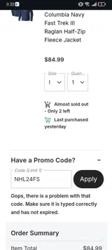NHL24FS coupon verification screenshot