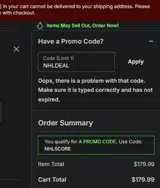 Calgary Flames Shop coupon verification screenshot