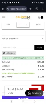 Lucky20 coupon verification screenshot