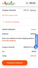 Cali Botanicals coupon verification screenshot