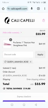 QUEEN_AMANDA_ROSE coupon verification screenshot