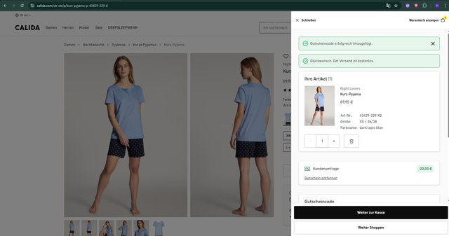 Calida checkout page showing Calida promo code box | Screenshot taken by SimplyCodes community member on Aug 1, 2025