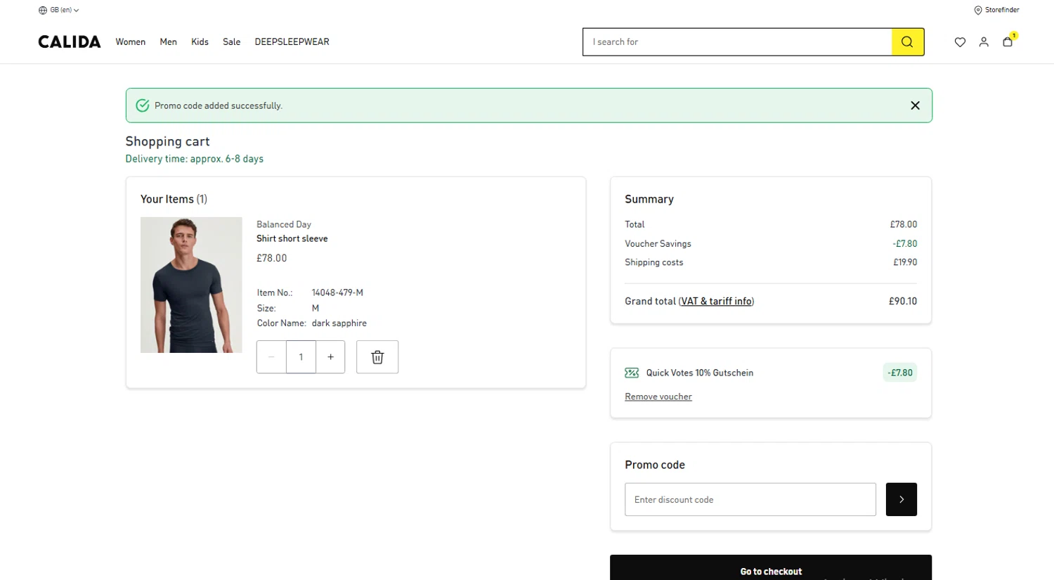 Calida promo code screenshot showing code L6K1Y0 applied at Calida checkout page. Uploaded by SimplyCodes community member OnlywM on Jul 29, 2025