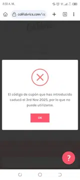Cali Fabrics coupon verification screenshot