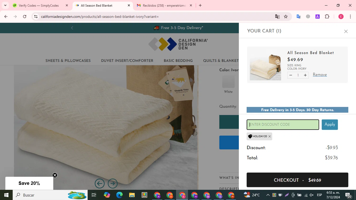 where to use California Design Den promo code box