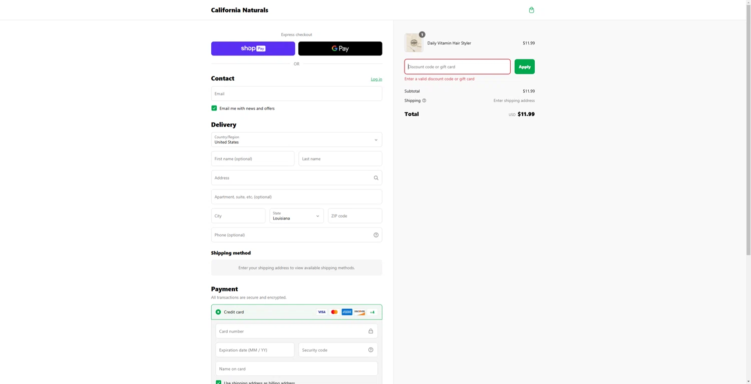 California Naturals discount code screenshot showing code CALIFORNIA15 applied at California Naturals checkout page. Uploaded by SimplyCodes community member echidanarara on Mar 10, 2025