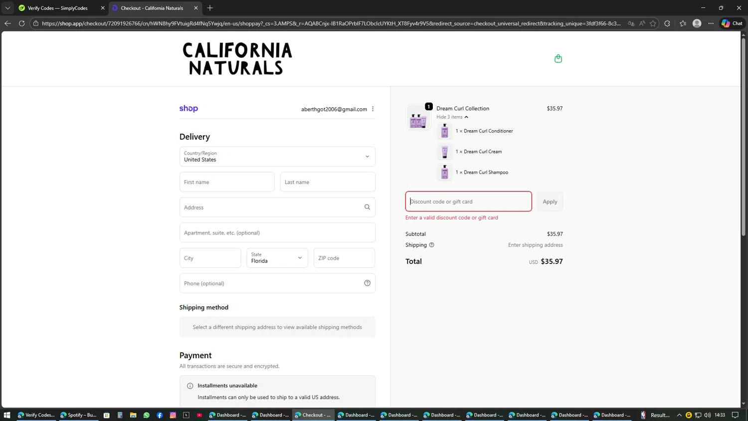 California Naturals discount code screenshot showing code goodstuff applied at California Naturals checkout page. Uploaded by SimplyCodes community member SwiftSage2309 on Feb 12, 2026