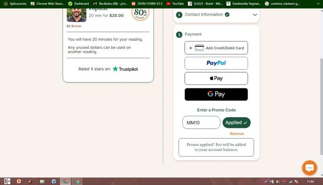 California Psychics checkout page showing California Psychics promo code box | Screenshot taken by SimplyCodes community member on Sep 8, 2025