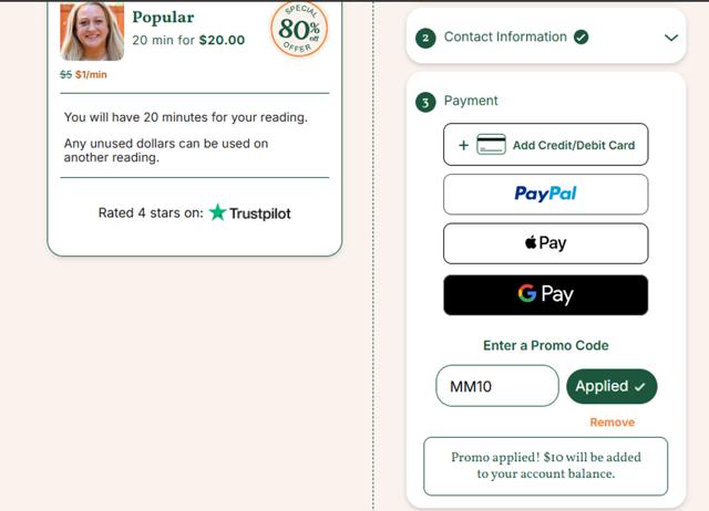 California Psychics checkout page showing California Psychics promo code box | Screenshot taken by SimplyCodes community member on Aug 17, 2025