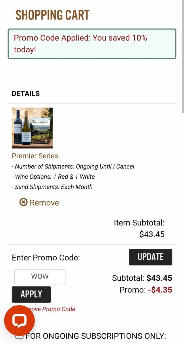 California Wine Club checkout page showing California Wine Club promo code box | Screenshot taken by SimplyCodes community member on Dec 8, 2023