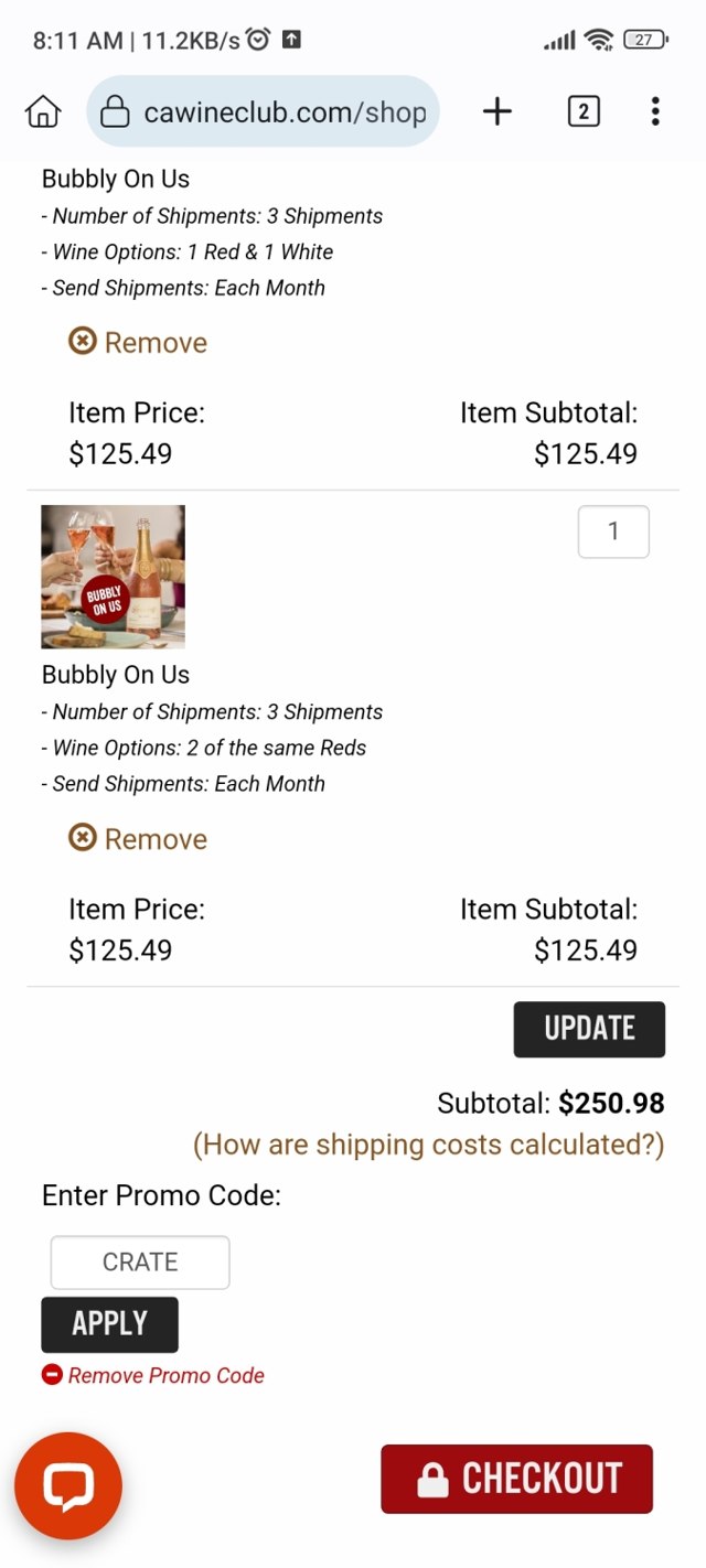 California Wine Club checkout page showing California Wine Club promo code box | Screenshot taken by SimplyCodes community member on Aug 8, 2023