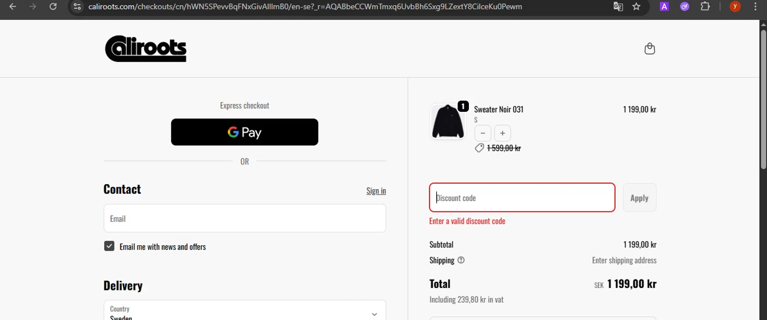 Caliroots UK promo code screenshot showing code SINGLE applied at Caliroots UK checkout page. Uploaded by SimplyCodes community member CrownTiger7501 on Nov 19, 2025