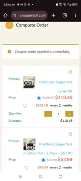 Soil10 coupon verification screenshot
