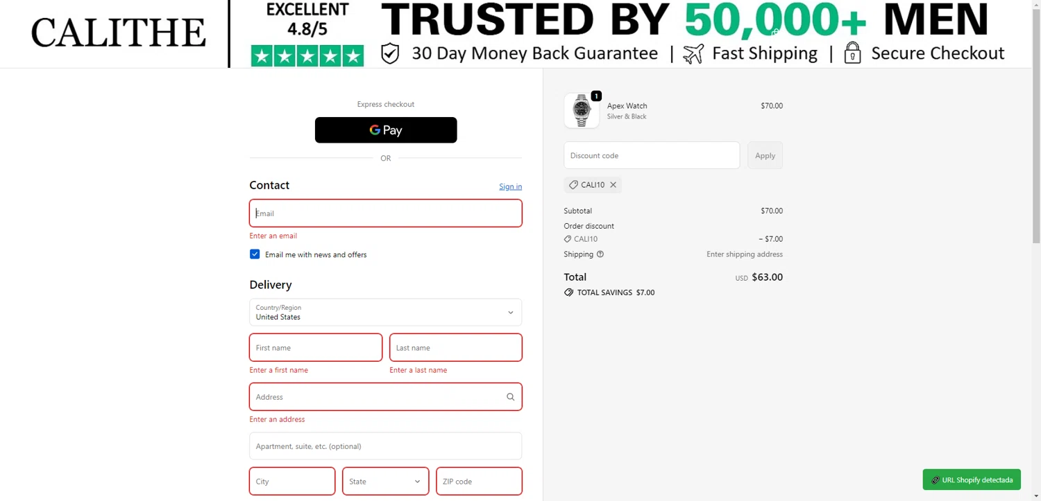 CALITHE discount code screenshot showing code cali10 applied at CALITHE checkout page. Uploaded by SimplyCodes community member ValiantAce1810 on Dec 28, 2025
