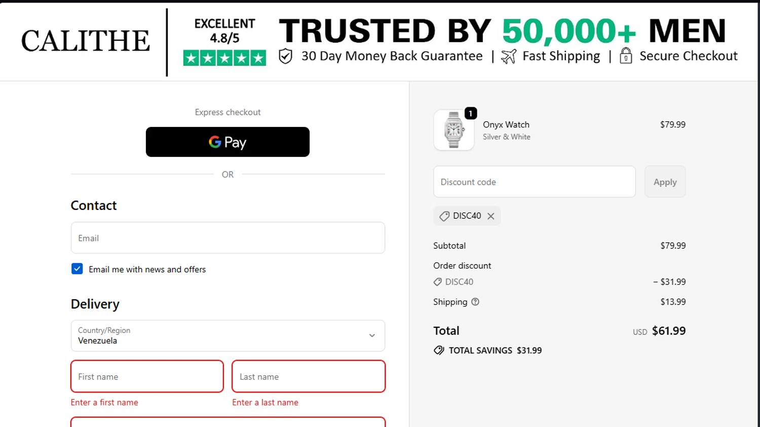 CALITHE discount code screenshot showing code Disc40 applied at CALITHE checkout page. Uploaded by SimplyCodes community member Underaiki on Sep 24, 2025
