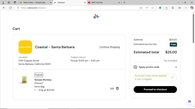 Caliva checkout page showing Caliva promo code box | Screenshot taken by SimplyCodes community member on Mar 28, 2025