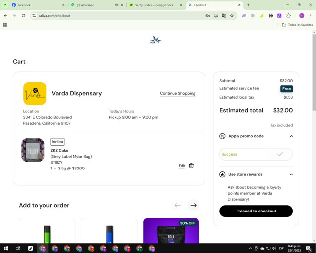 Caliva checkout page showing Caliva promo code box | Screenshot taken by SimplyCodes community member on Jan 29, 2025