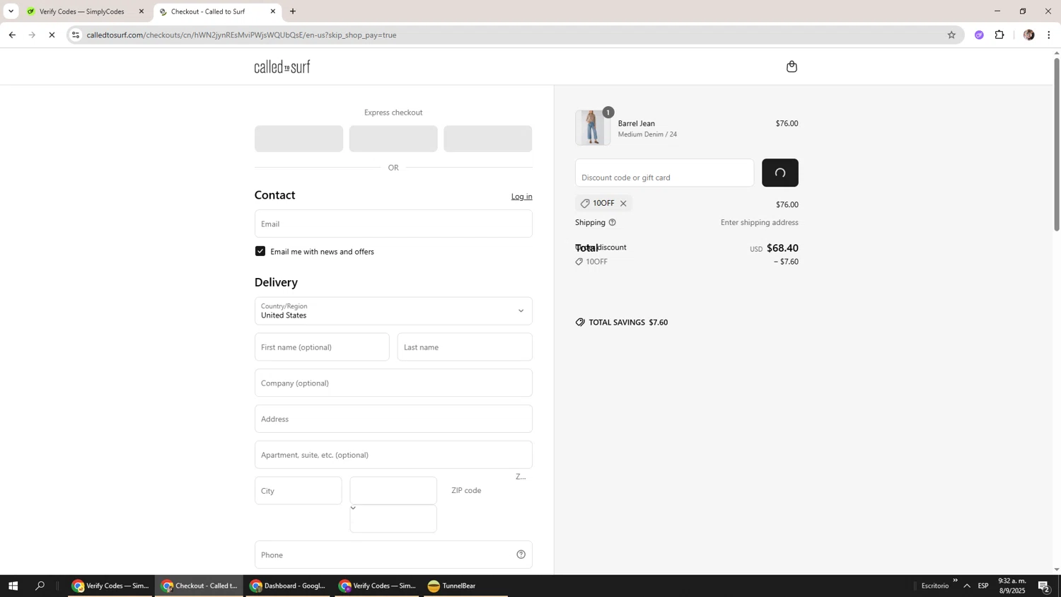 Called To Surf discount code screenshot showing code 10OFF applied at Called To Surf checkout page. Uploaded by SimplyCodes community member Levi_Ackerman on Sep 8, 2025
