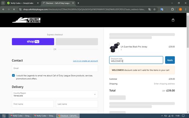 Call of Duty League Shop checkout page showing Call of Duty League Shop promo code box | Screenshot taken by SimplyCodes community member on Mar 4, 2025
