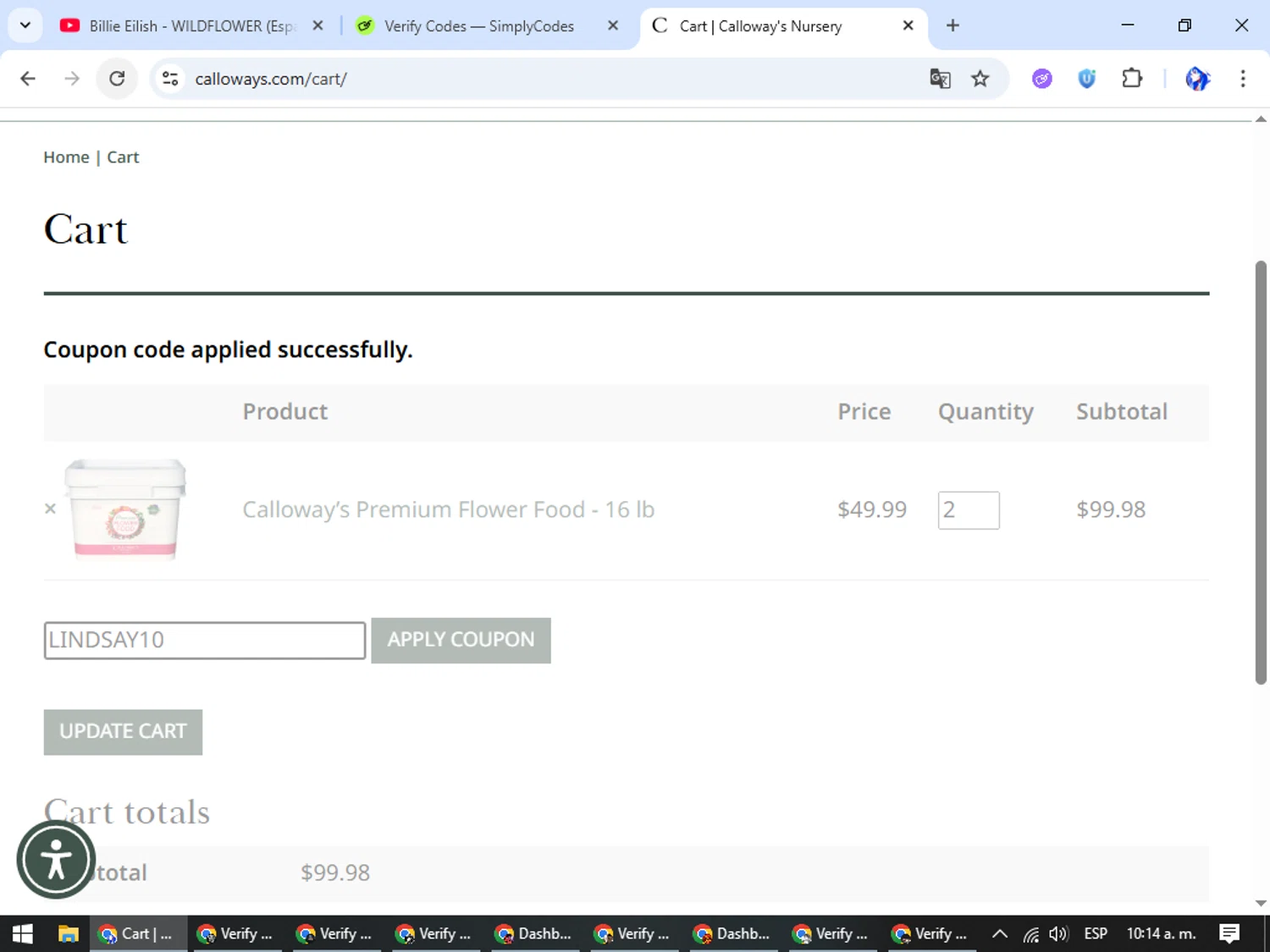 Calloway's Nursery checkout page showing Calloway's Nursery promo code box | Screenshot taken by SimplyCodes community member on Oct 8, 2025