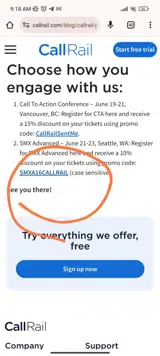 SMXA16CALLRAIL coupon verification screenshot