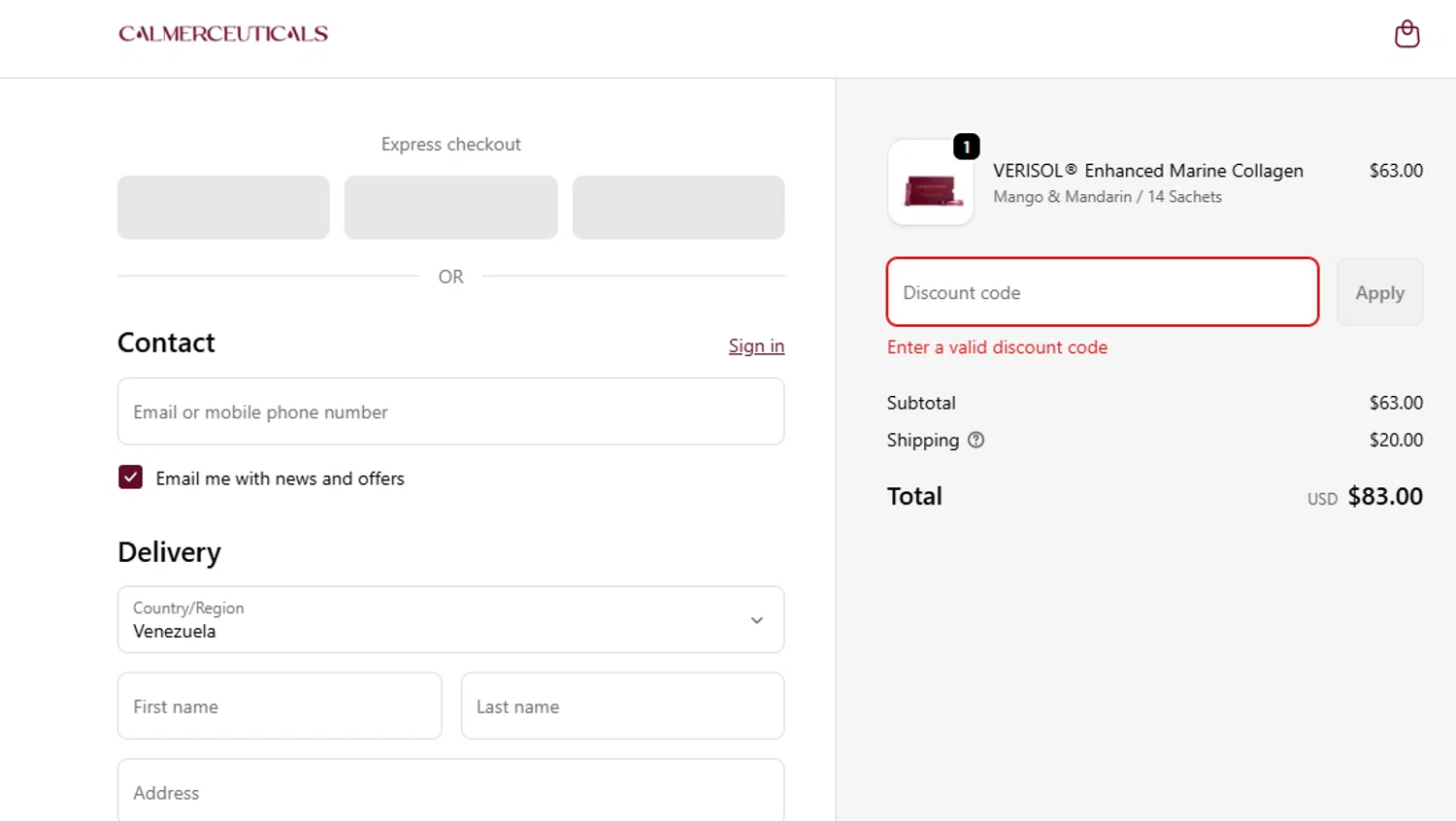 Calmerceuticals promo code screenshot showing code CAROL_FERRONE_VIP applied at Calmerceuticals checkout page. Uploaded by SimplyCodes community member BYEEEE on Oct 22, 2025
