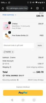 Calming Co. coupon verification screenshot