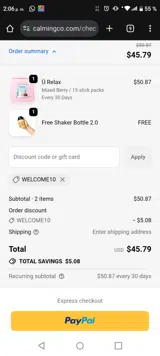 Calming Co. coupon verification screenshot