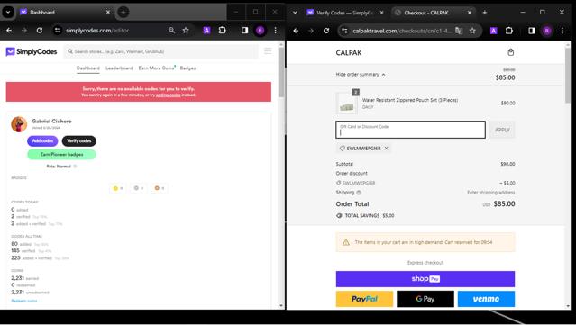 CALPAK checkout page showing CALPAK discount code box | Screenshot taken by SimplyCodes community member on Mar 15, 2024