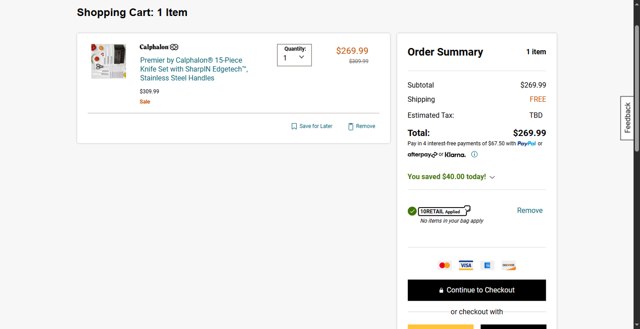 Calphalon checkout page showing Calphalon coupon code box | Screenshot taken by SimplyCodes community member on Jul 7, 2025