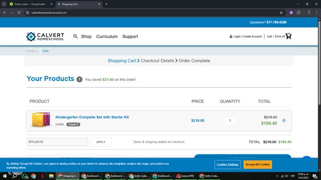 Calvert Homeschool checkout page showing Calvert Homeschool promo code box | Screenshot taken by SimplyCodes community member on May 14, 2025