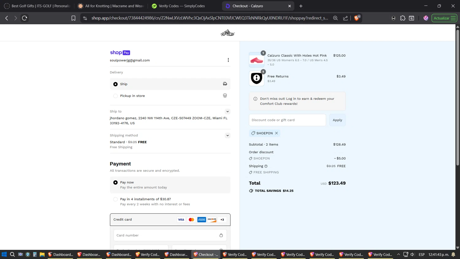 Calzuro coupon code screenshot showing code SHOEPON applied at Calzuro checkout page. Uploaded by SimplyCodes community member Phoenix on Jul 4, 2025