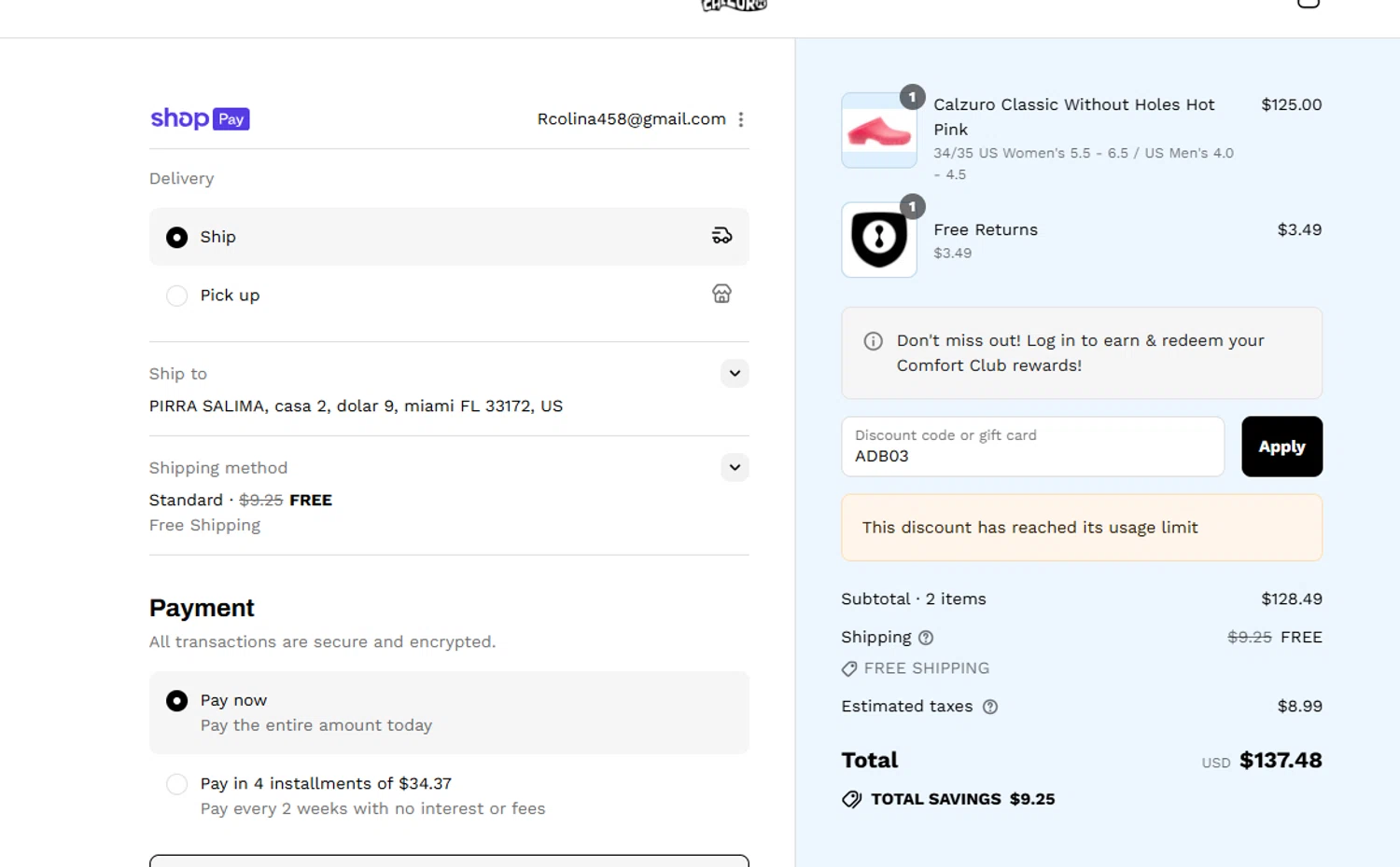 Calzuro coupon code screenshot showing code ADB03 applied at Calzuro checkout page. Uploaded by SimplyCodes community member Acidwire on Aug 27, 2025