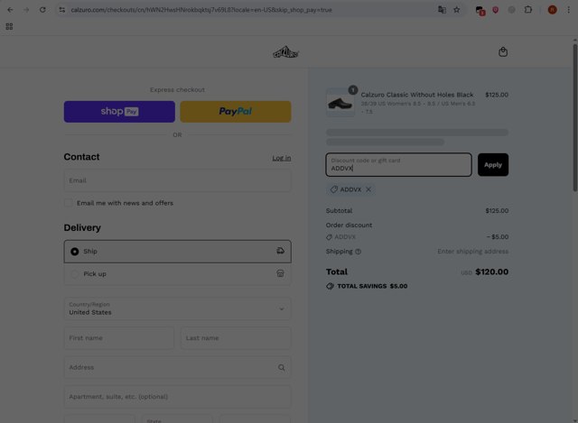 Calzuro checkout page showing Calzuro coupon code box | Screenshot taken by SimplyCodes community member on Aug 27, 2025