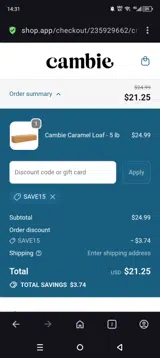 SAVE15 coupon verification screenshot