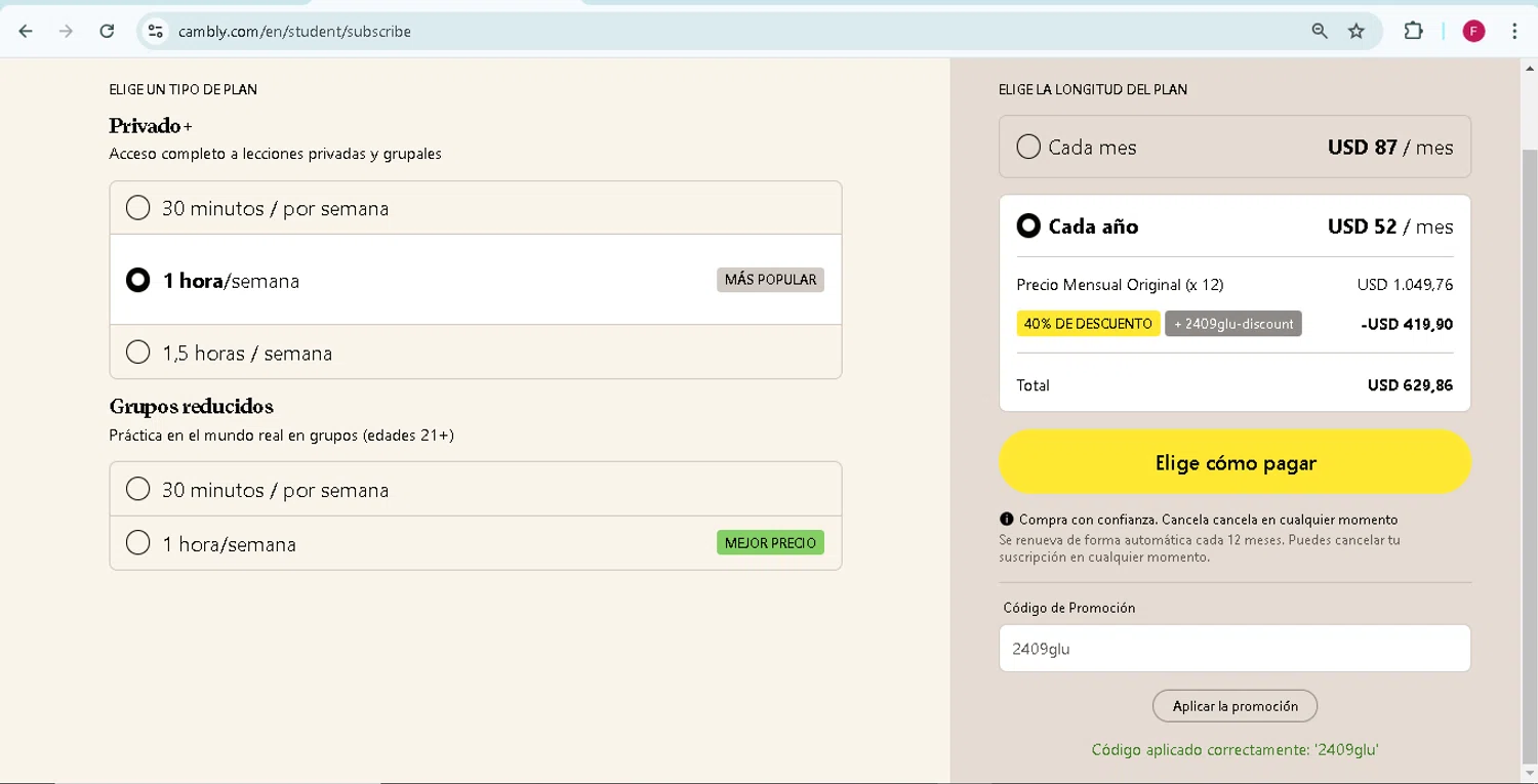 where to use Cambly promo code box