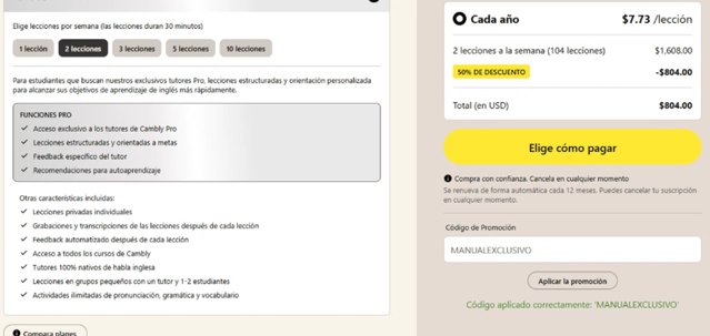 Cambly checkout page showing Cambly promo code box | Screenshot taken by SimplyCodes community member on Aug 12, 2025
