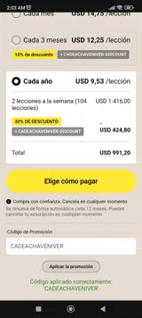 Cambly coupon verification screenshot