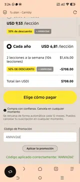 Cambly coupon verification screenshot