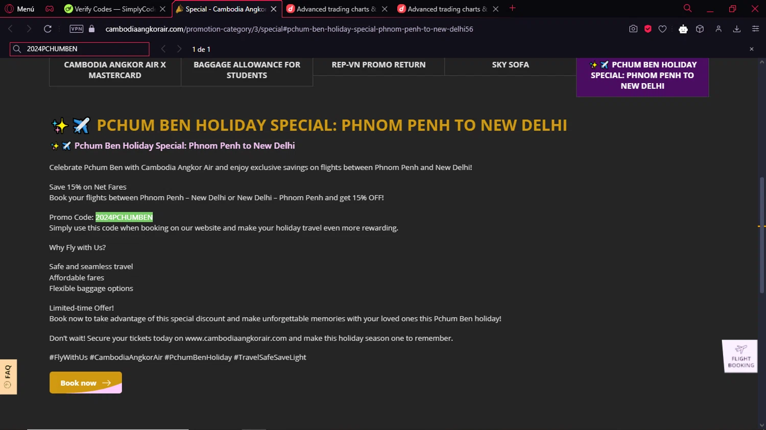 Cambodia Angkor Air checkout page showing Cambodia Angkor Air promo code box | Screenshot taken by SimplyCodes community member on Oct 4, 2024