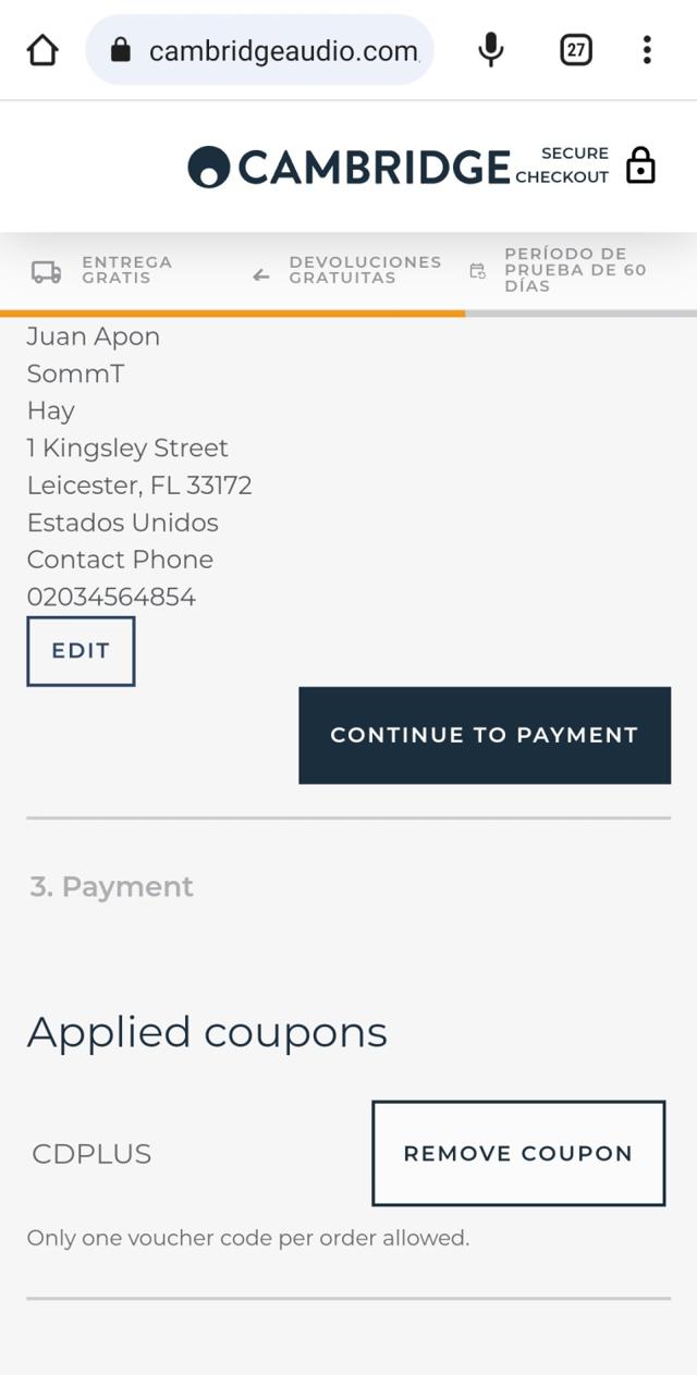 Cambridge Audio checkout page showing Cambridge Audio promo code box | Screenshot taken by SimplyCodes community member on Jul 25, 2023