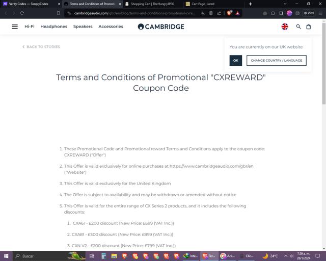 Cambridge Audio checkout page showing Cambridge Audio promo code box | Screenshot taken by SimplyCodes community member on Jan 28, 2024